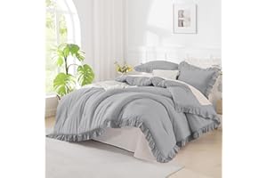 Andency Silver Gray Twin Size Comforter, 2 Pieces Farmhouse Classic Chic Ruffle Kids Comforter, Lighteweight Soft Microfiber Bedding Set for Girls