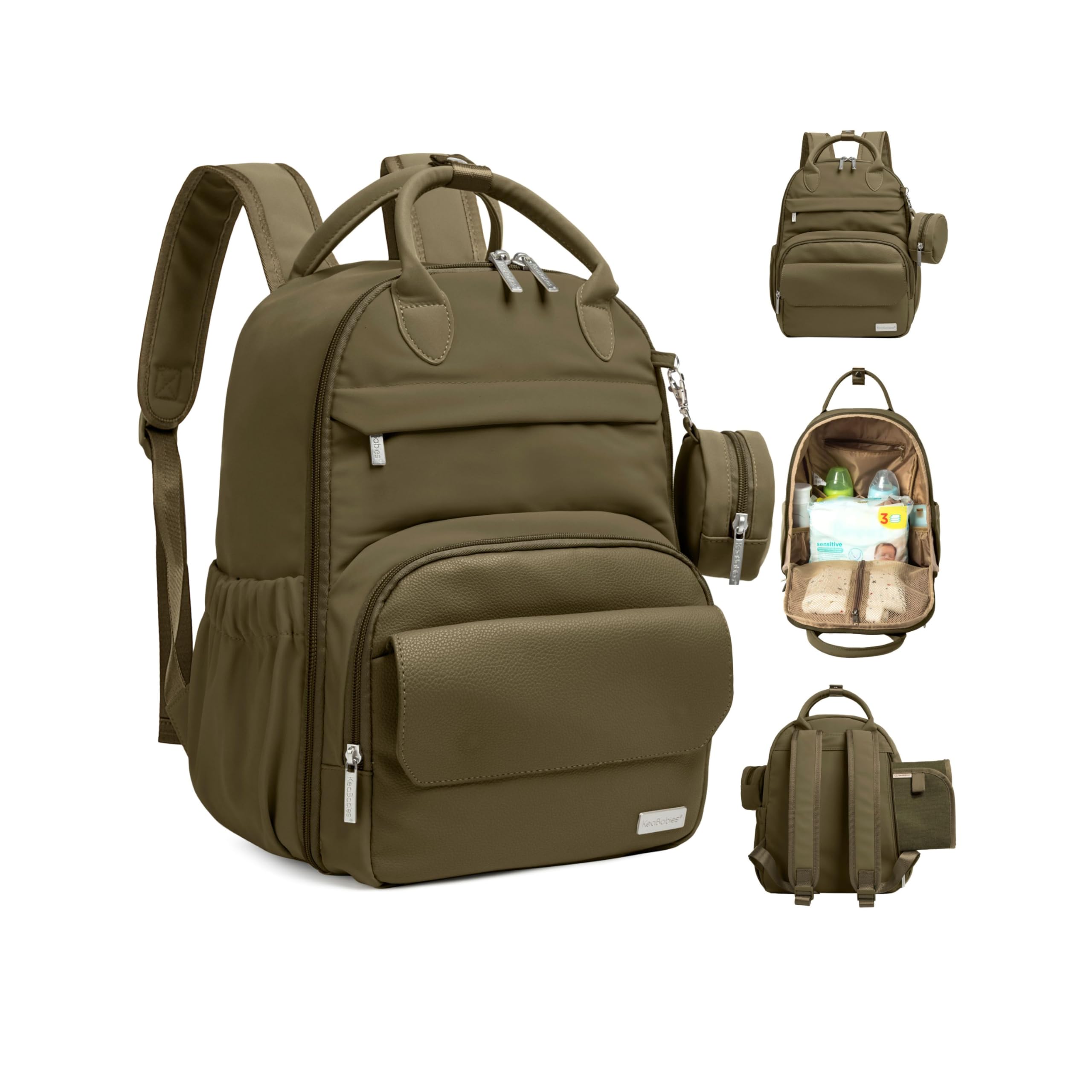 Photo 1 of Diaper Bag Backpack - Multifunctional Travel Diaper Back Packs,Maternity Baby Changing Bags, Compact 18L Capacity, PU Leather, Waterproof, Unisex, Stylish Nappy Bag, Diaper Changing Pad (Dark Olive)