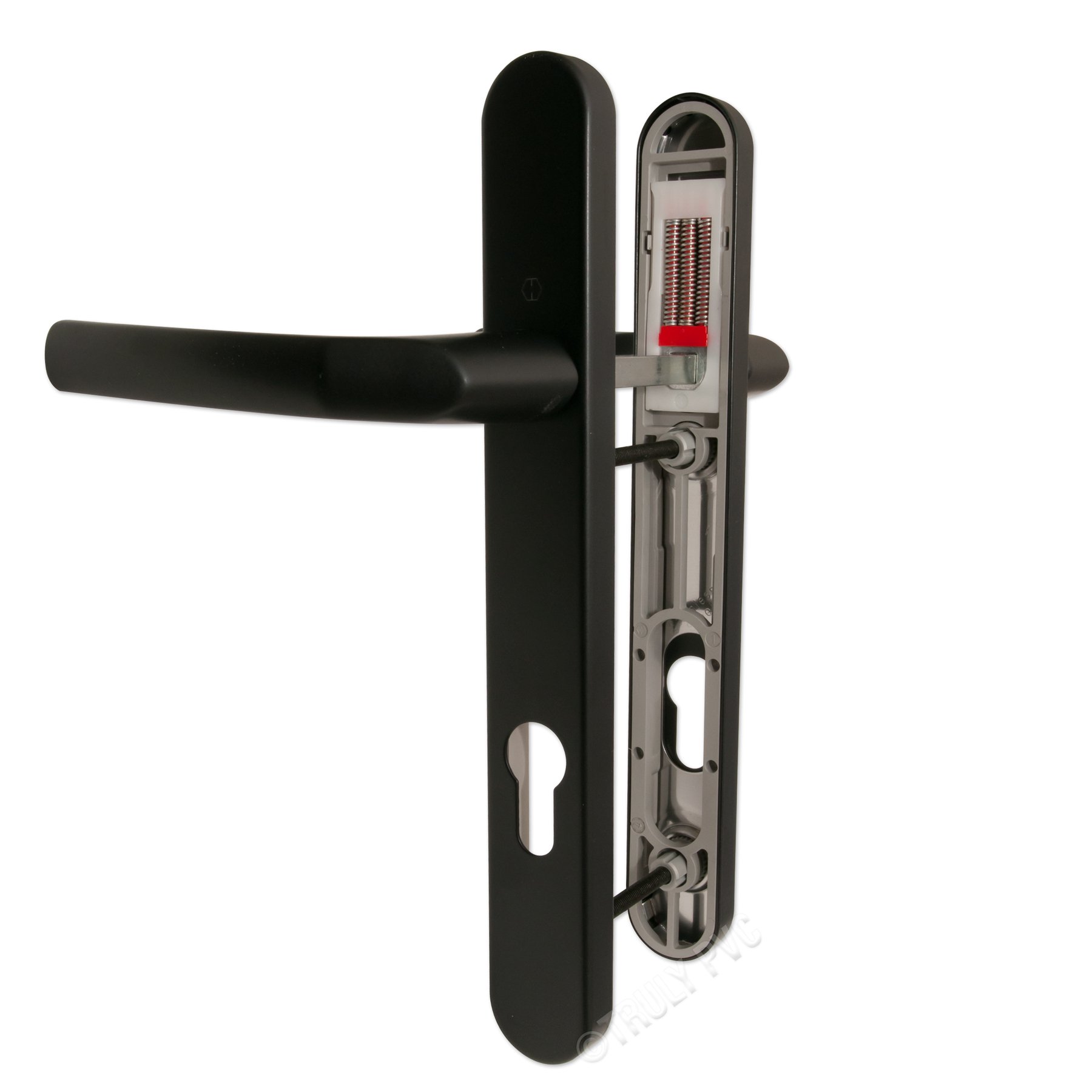 Hoppe Black 'Birmingham' Pair Handle 92PZ or 92mm Sprung Lever UPVC Door Set, PVC PVCu Centre to centre fixings 122mm