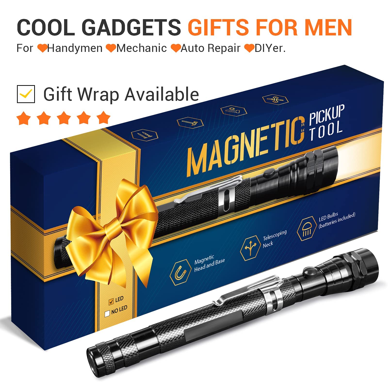 Gifts for Men Dad,Magnet Tool Telescoping Magnetic Pickup Light,22