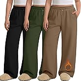 JoyMotion 3 Pack Women's Plus Size Fleece Lined Sweatpants Wide Leg Joggers Shock Cord High Waisted Thermal Pants with Pocket