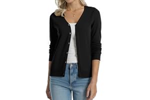 QUALFORT Women's 100% Cotton Lightweight Cardigans Long Sleeve Knitted Button Down Sweater