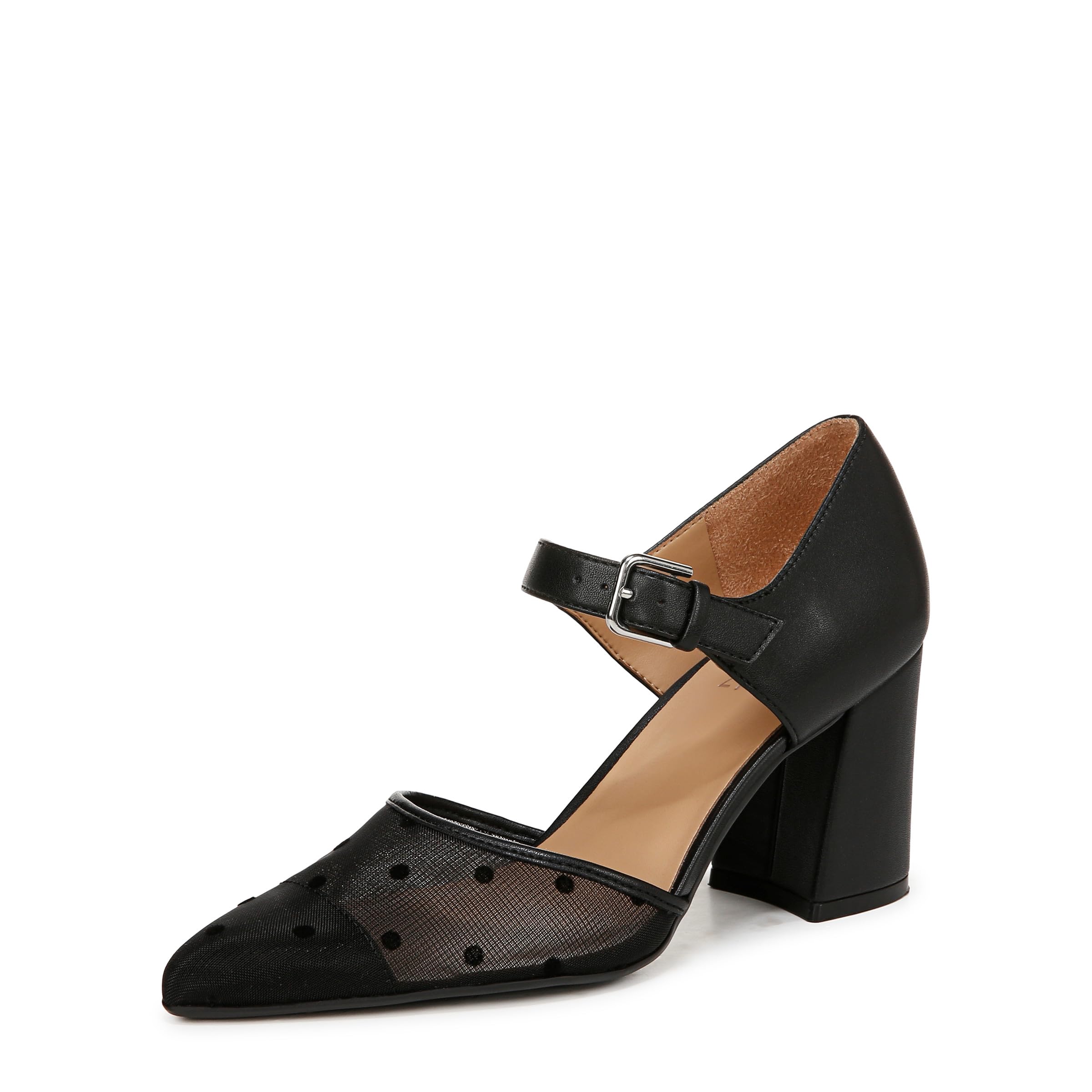 Naturalizer Womens Pixie Pointed Toe Ankle Strap High Heel Black Mesh Polka Dot 11 W