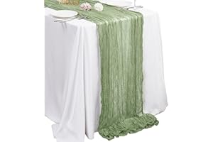 FINVIZO 10Ft Sage Green Cheesecloth Table Runner: 35x120 Inches Rustic Gauze Boho Wedding Table Runner Decoration Cheese Cloth Wedding Table Decor Sheer Runner for Bridal Babay Shower Birthday Party,1Pack