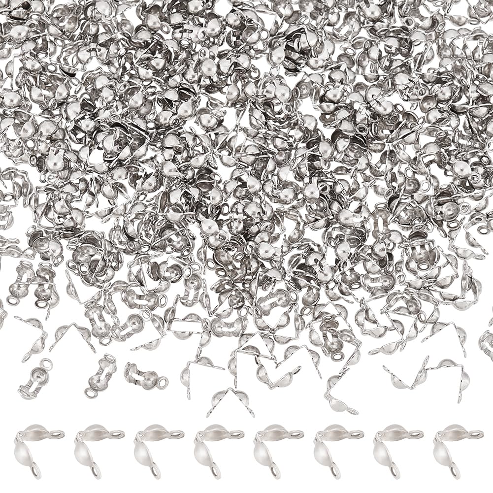 UNICRAFTALE about 500pcs Stainless Steel Bead Tips Calotte Ends Clamshell Knot Cover Fold-Over Bead Tips for Jewelry Craft Making Stainless Steel Color 5mm Long