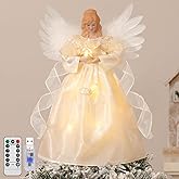 Lewondr Christmas Tree Topper Angel, 12'' Light Up Angel Tree Topper with Wings and Star Light, 8 Modes and 6 Hrs Timer USB and Remote Operated Christmas Decor for Holiday Home Decor, Light Yellow