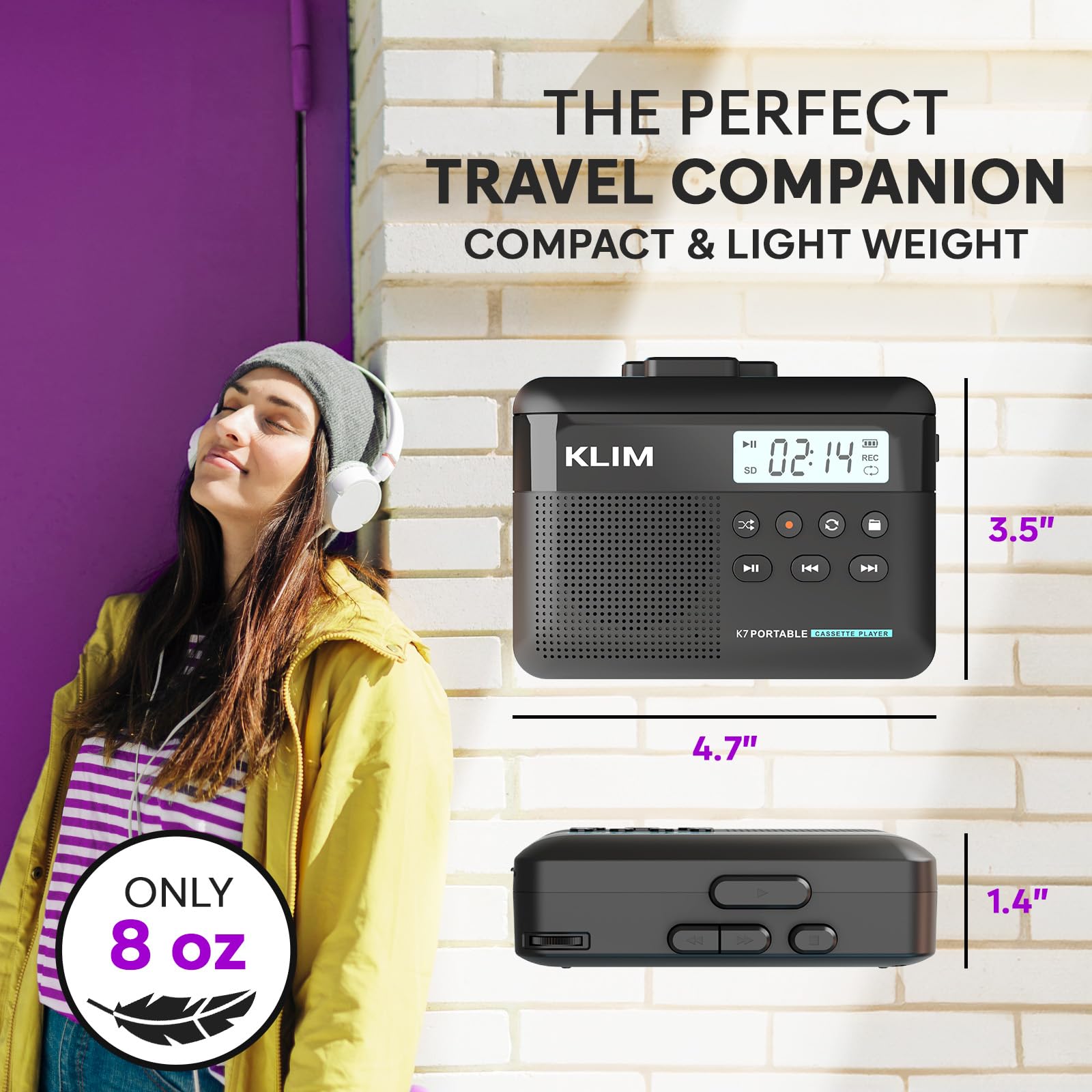 KLIM K7 Cassette Tape Player + Cassette to MP3 Converter + Portable Cassette Player + Built-in Microphone & Speaker + Rechargeable Battery + Earphones + 32GB SD Card
