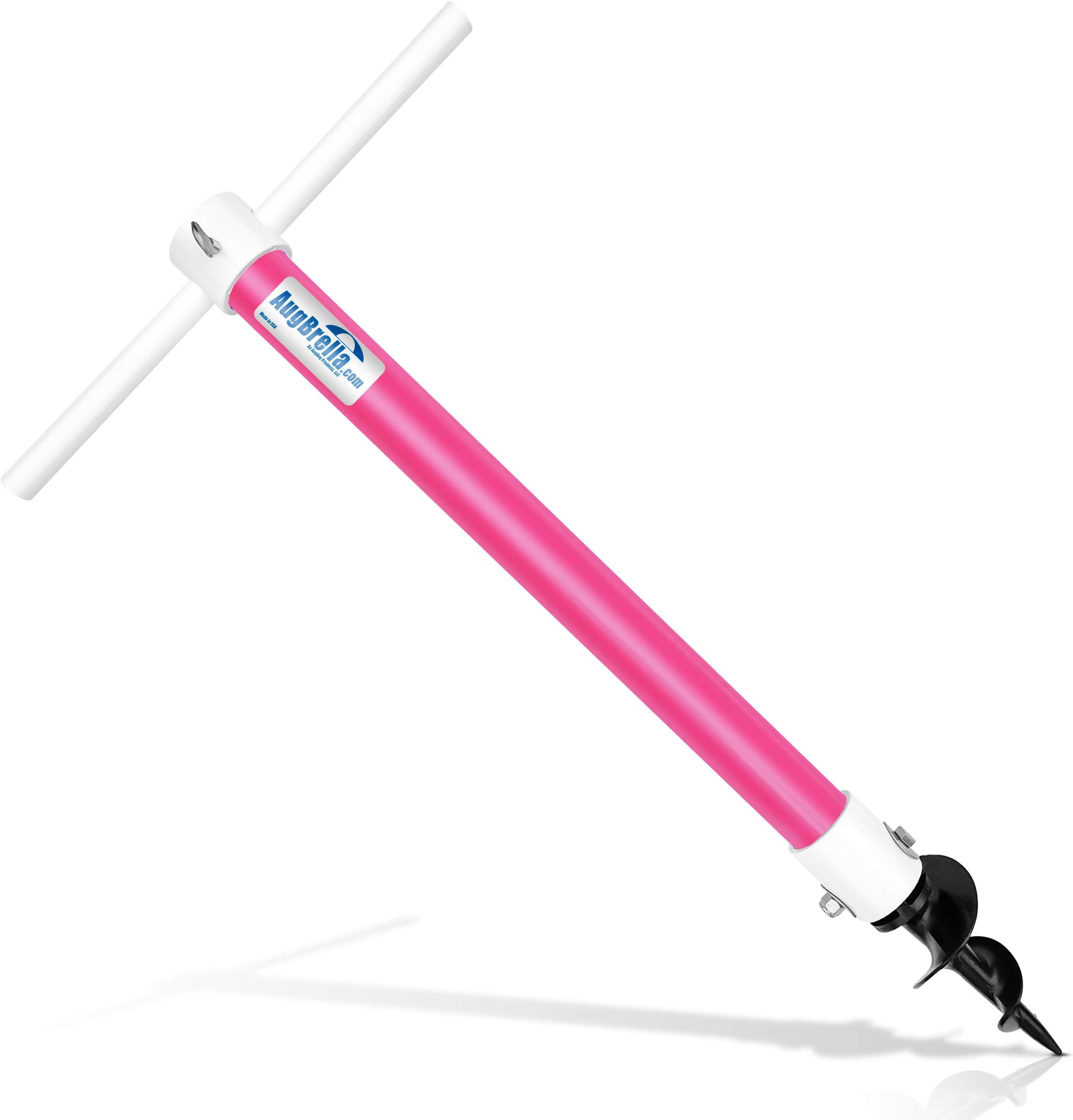 AugHog® AugBrella Commercial-Grade Beach Umbrella Sand Anchor White – Heavy-Duty 31″ Deep Auger with Stainless Steel Hardware – Fits Poles up to 1.6″ – UV & Impact Resistant – Made in USA (Pink)