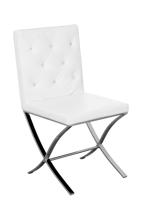 Premier Housewares White Leather Effect Dining Chair with Stainless
