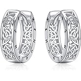 SHAOAN 925 Sterling Silver Celtic Viking Runes Huggie Hoop Earrings, Punk Style Norse Jewelry, Unisex Gifts for Men and Women
