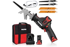 PULITUO Cordless Reciprocating Saw, Speed 3000SPM，with Clamping Jaw, 2000 mAh Battery/ 1-Hour Fast Charge,Safety Gloves& Goggles, 4Pcs of Saw Blades for Wood/Metal/PVC