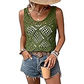 Imily Bela Womens Summer Crochet Tank Tops Knit Sleeveless Scoop Neck Sweater Vest Boho Hollow Out Cover Ups
