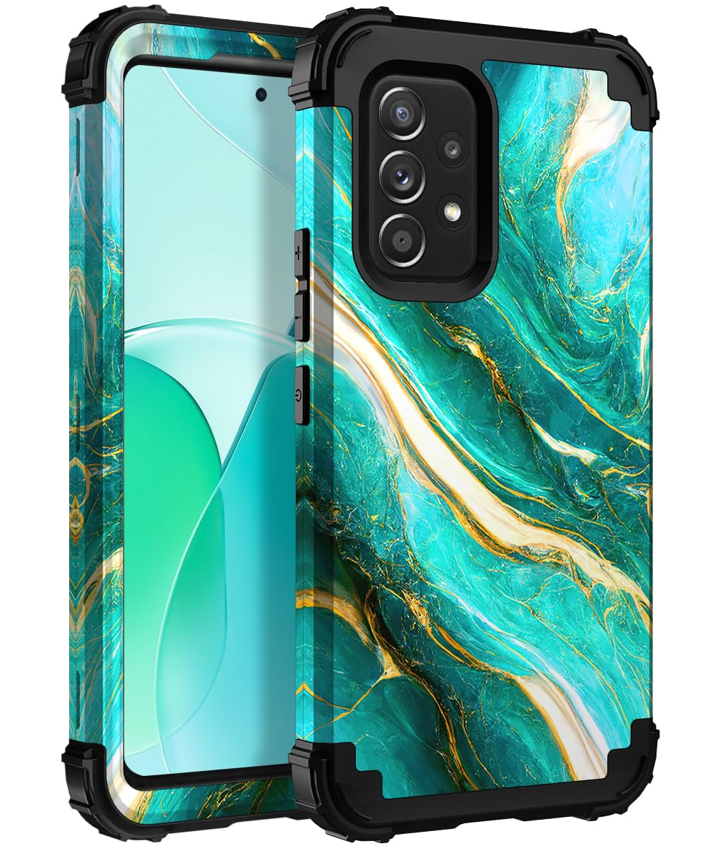 Hocase for Galaxy A53 5G Case, Heavy Duty Shockproof Protection Soft Silicone Rubber Bumper+Hard Plastic Hybrid Protective Case for Samsung Galaxy A53 5G (6.5" Display) 2022 - Emerald