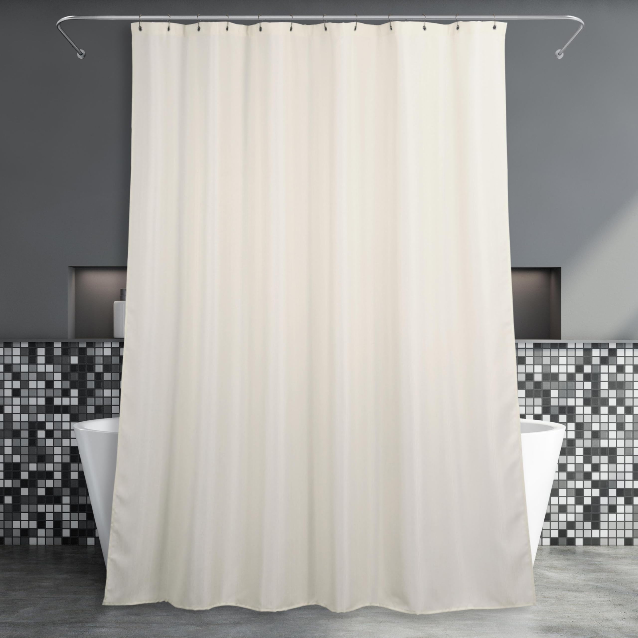 Popkozzi Beige Cream Fabric Shower Curtain: Anti Mould Mildew Resistant Water Repellent Washable Ivory Curtain for Wet Room - Elegant Lightweight Polyester Curtain for Bathroom - 183 x 183cm Drop