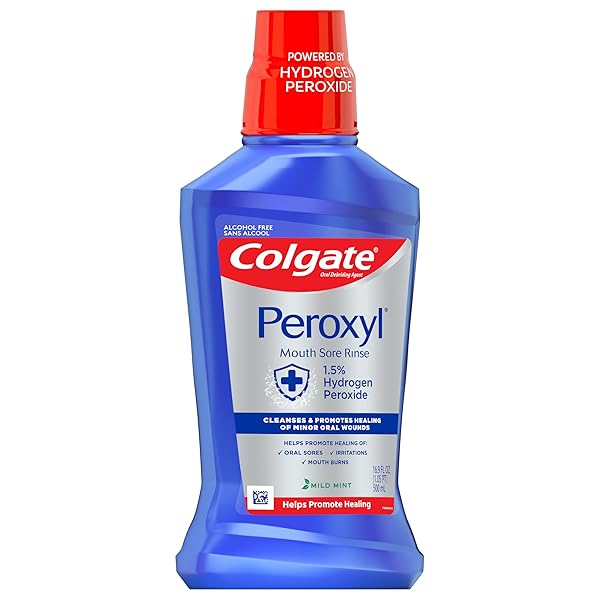 COLGATE PEROXYL ANTISEPTIC MOUTHWASH AND MOUTH SORE RINSE, 1.5% HYDROGEN PEROXIDE, MILD MINT – 500ML, 16.9 FLUID OUNCES