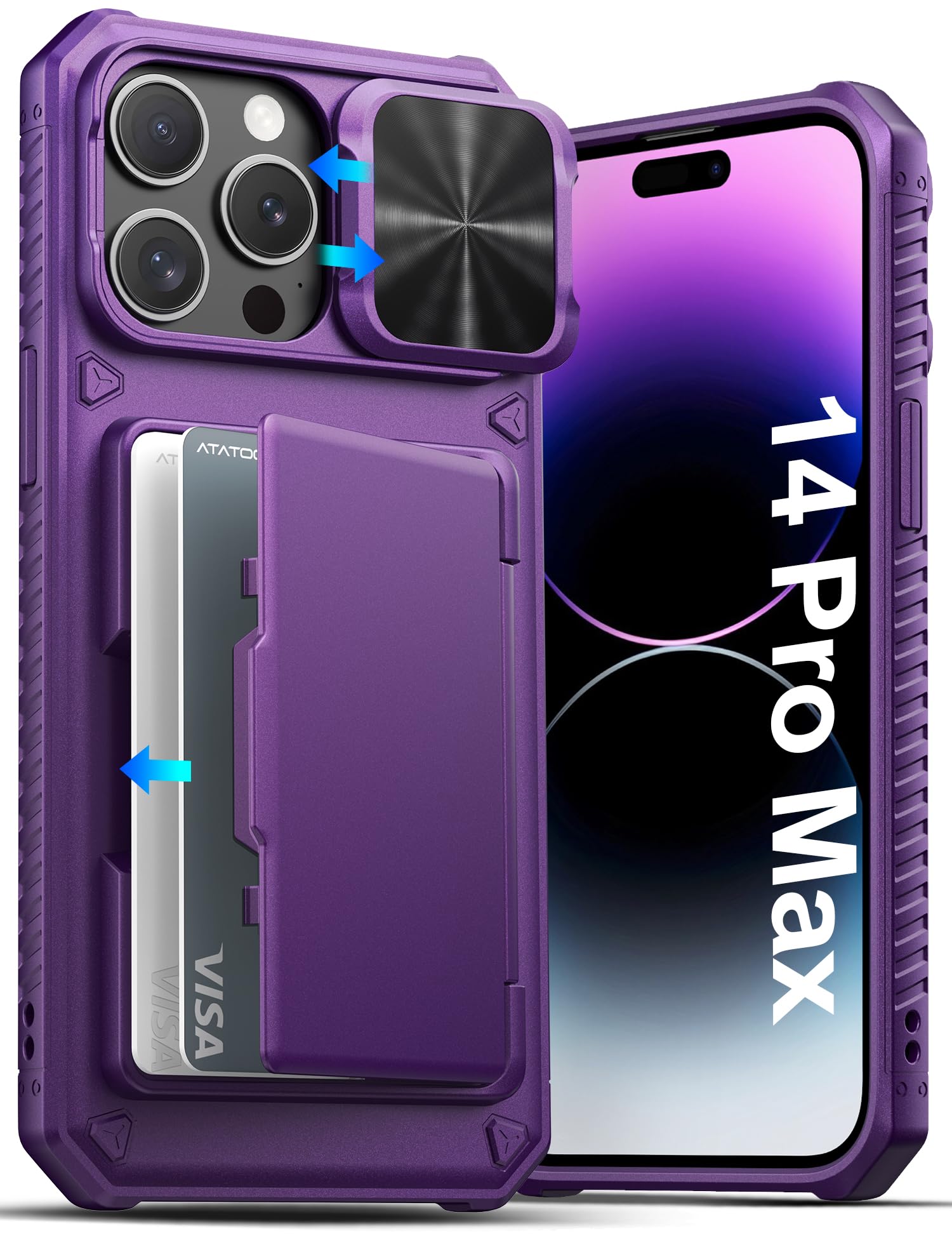 ATATOO for iPhone 14 Pro Max Case, Built-in Card