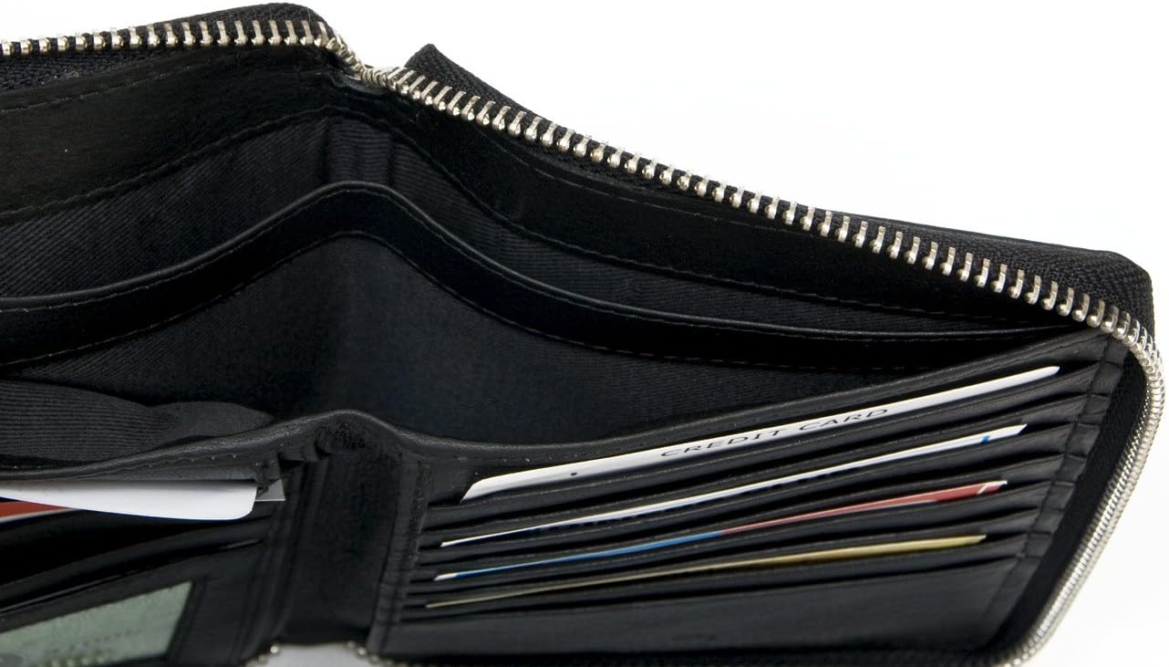 FLW Large genuine leather metal zip-around wallet designed to carry passport, Black - Image 5