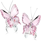 kanpura 2 Pcs Crystal Butterfly Figurines with Clear Glass Ball Base,Glass Butterfly Statues, Crystal Animal Figurines for Home Decor, for Women(Pink)