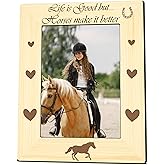 5"X7" Retro Photo Wooden Frame，Life Is Good But Horses Make It Better - Farmhouse Wood Picture Frame, Rustic Wood Frame Gifts For Horse Lover, Farmhouse Home & Office Tabletop Display (Vertical)- A13