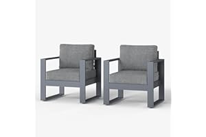LayinSun Outdoor Patio Aluminum Chair, Metal Modern Armchair Set of 2 with Washable Thick Cushions