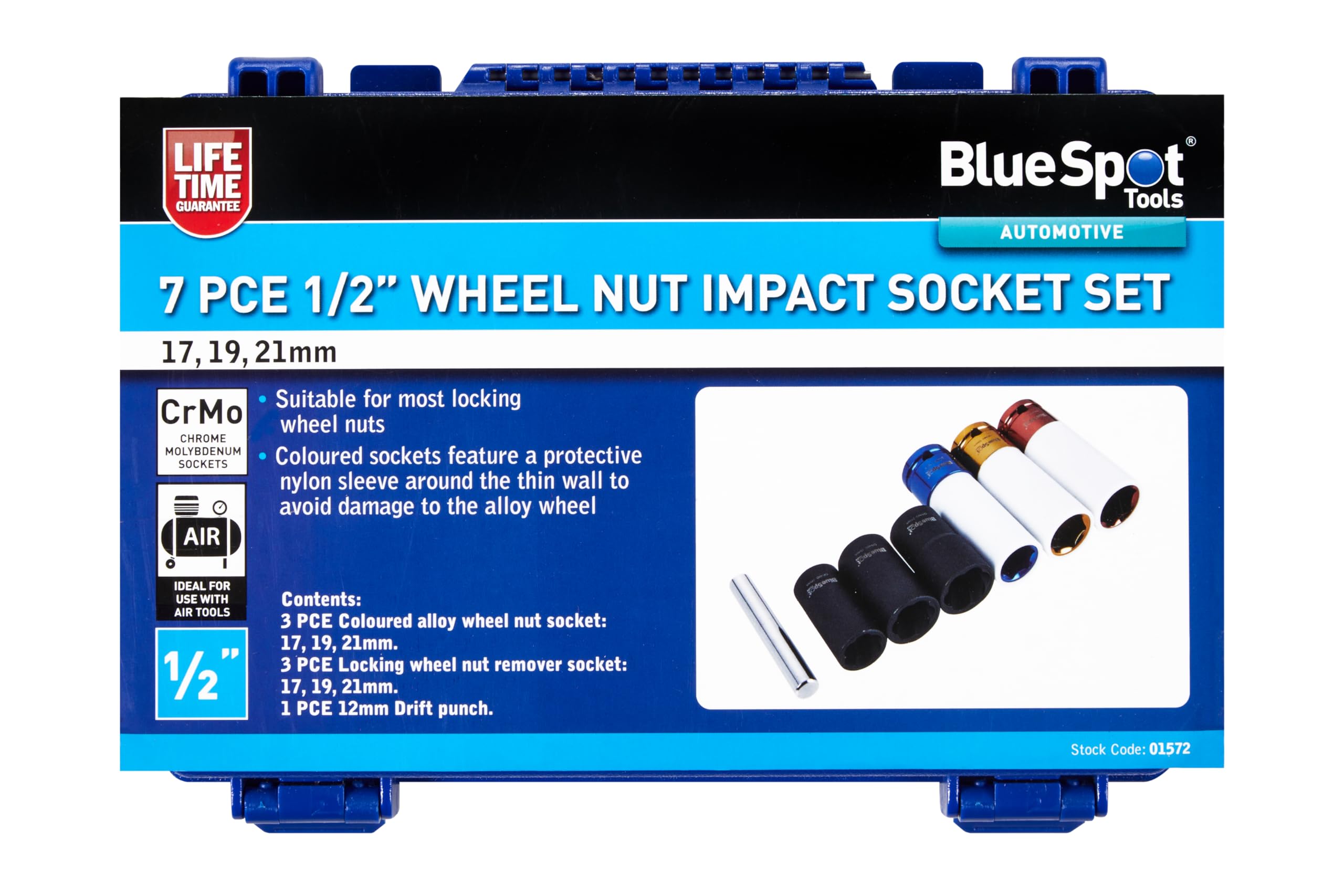 Blue Spot Tools 7 PCE ½” Wheel Nut Impact Socket Set (17,19 & 21MM)