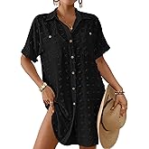 Bsubseach Swimsuit Coverup for Women Swiss Dot Bathing Suit Swimwear Button Down Beach Shirt Cover Up Resort Wear
