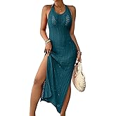 Pink Queen 2026 Crochet Cover Ups for Swimwear Women Halter Hollow Out Swimsuit Coverup Sexy Backless Bikini Beach Maxi Dress
