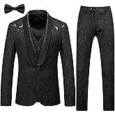 UNINUKOO Mens Suits 3 Piece 1 Button Prom Floral Wedding Shawl Lapel Casual Tuxedo Suit Set