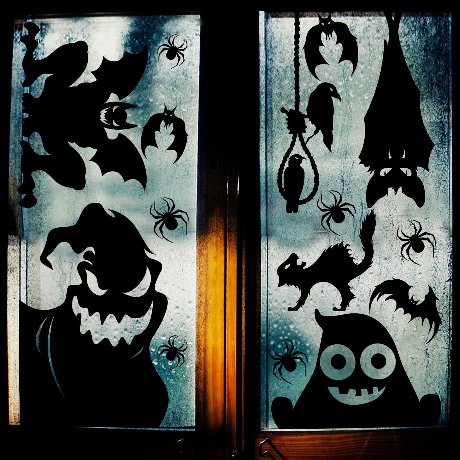 Window Treatments - CCINEE Halloween Window Cling Sticker, 4 Sheet Giant Spooky Monster Silhouette Window Decal Scary Black Stickers for Halloween Indoor Kids Room and Party Decoration…