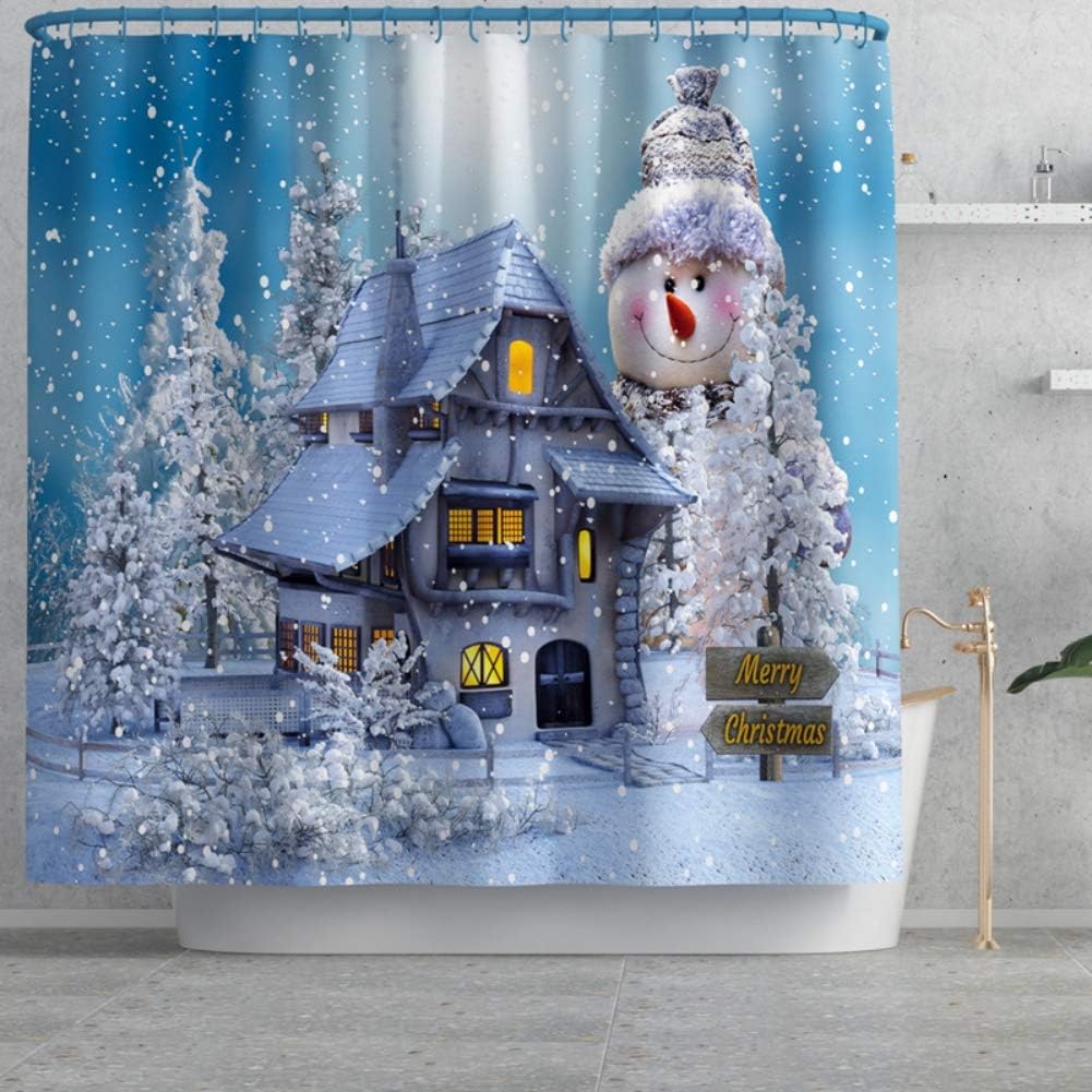 Amazon Com Artifun Christmas Bathroom Decorations Sets With Rugs Toilet Seat Cover Rug Shower Curtain Sets White Snowman Snow Bathroom Decor Home Kitchen