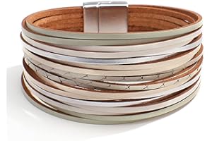 hotoo Handmade Layered Leather Bracelets Wrap for Women Stackable Chunky Colored Men Cuff Bracelet Wristband Bangle Gifts