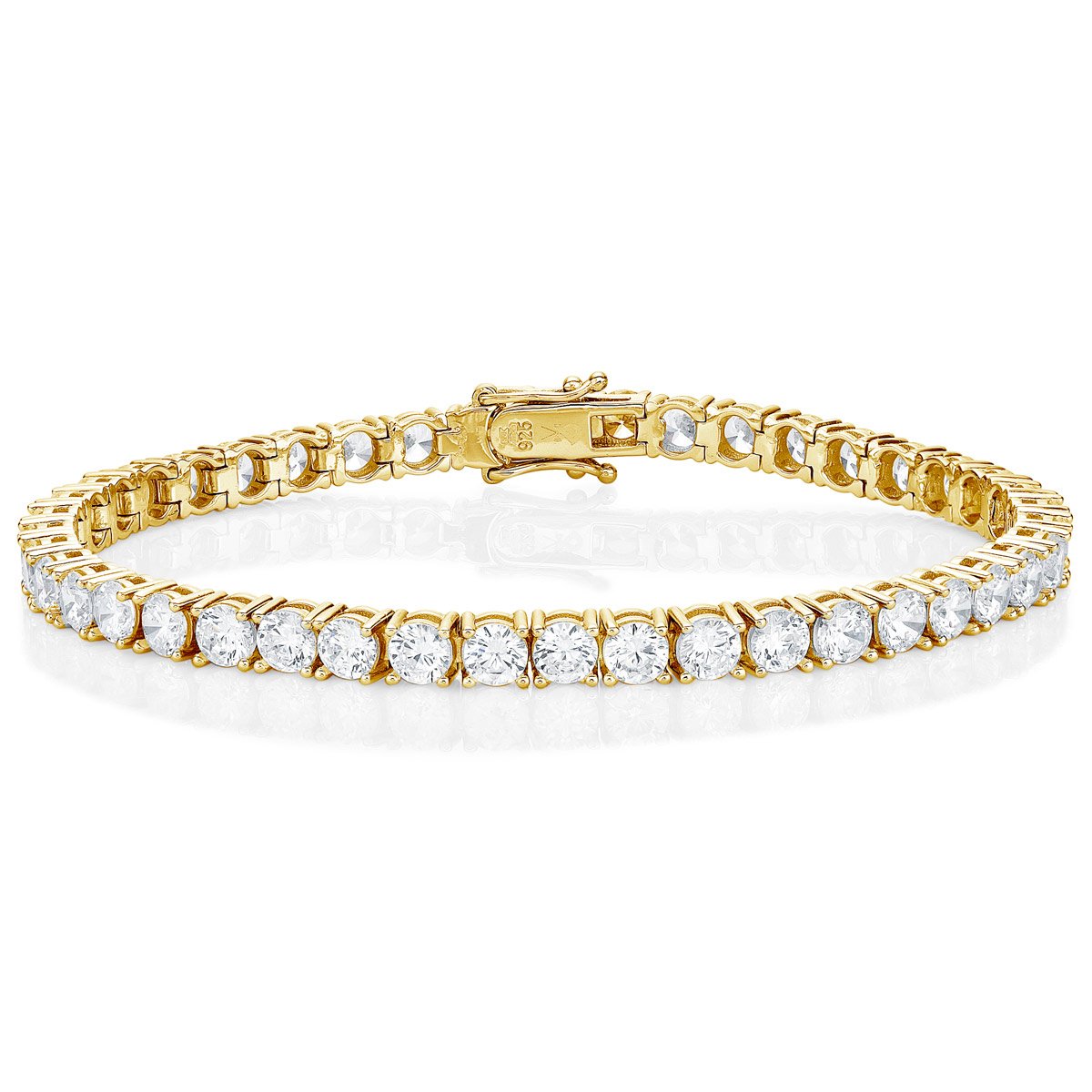 Diamond Treats Gold Tennis Bracelet for Women, Yellow Gold Plated 925 STERLING SILVER with 4mm White Cubic Zirconia. This 8 inch Ladies Eternity Bracelet is the Perfect Jewellery Gift for Women.