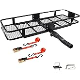 Fouwick 60"x 20"x 6" Folding Trailer Hitch Mount Cargo Carrier, 500LBS Capacity, Powder Coating Luggage Rack Basket Car Stora