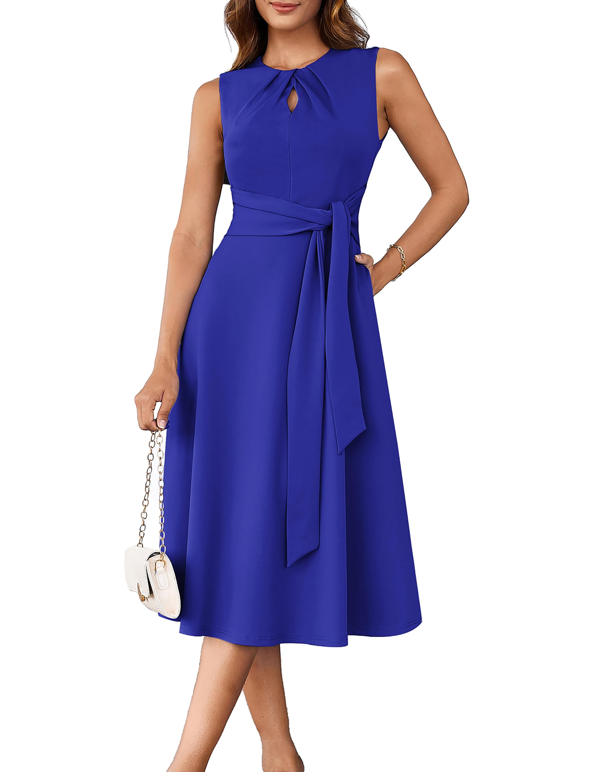 Women's Wear to Work Dresses Midi Tie Waist Flowy Party Cocktial A Line Dress with Pockets Royal Blue XL for sale | Phoenix, AZ