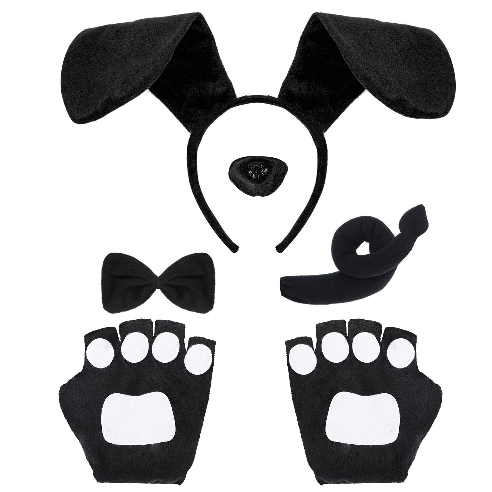 5 Pieces Puppy Dog Costume Set,Animal Costume Accessories Dog Ears Headband Bow Tie Tail Fake Nose Puppy Paw Gloves Dog Fancy Dress Halloween Cosplay Party โ image 1