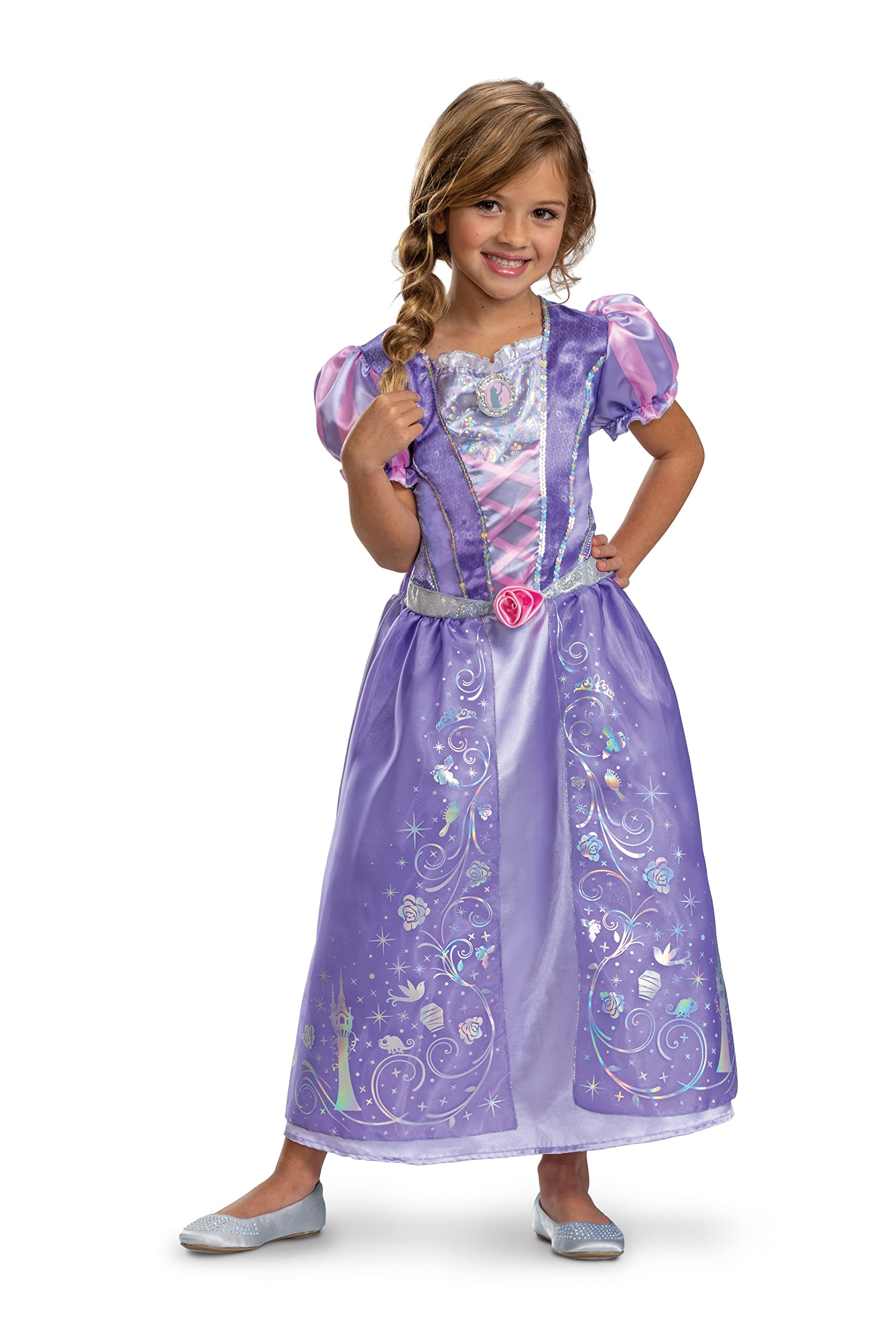 Disguise Disney 100th Anniversary Rapunzel Dress Up for Girls, Purple, Size S