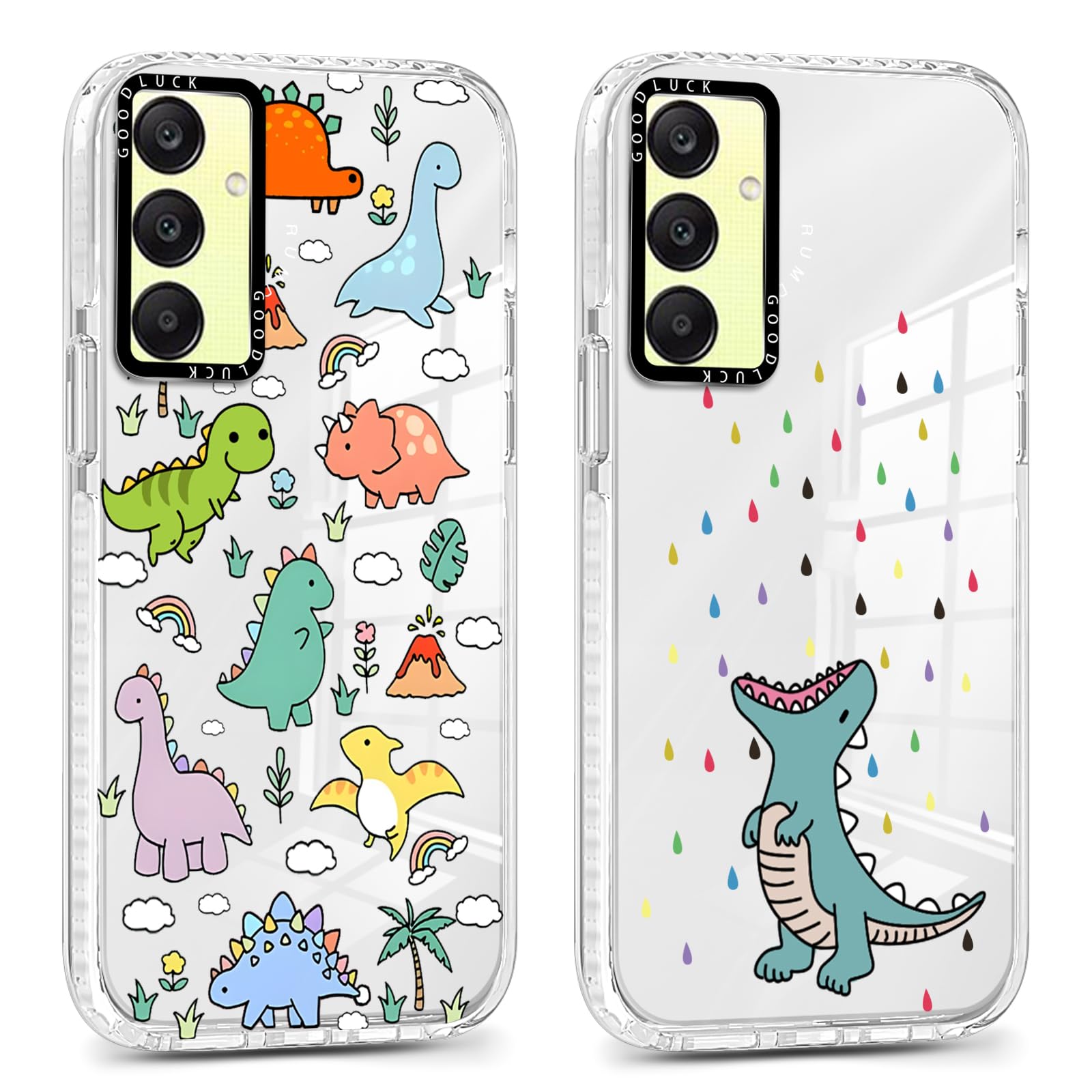 RUMDEY 2 Pack Cute Clear Cartoon Animals Dinosaur Phone Case for Samsung Galaxy A25 5G 6.5", Aesthetic Trendy Pattern Print Soft Slim Fashion Protective Shockproof TPU Bumper Cover for Women Girls