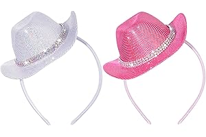 Haakong Mini Cowboy Hats Headband Glitter Pink Cowgirl Hat Headband Western Disco Party Decors Cosplay Costume Accessories