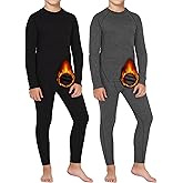 Dalavch 2 Sets Youth Boys Thermal Base Layer Long Johns Compression Leggings and Shirts Fleece Lined Underwear for Kids Girls