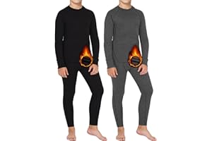 Dalavch 2 Sets Youth Boys Thermal Base Layer Long Johns Compression Leggings and Shirts Fleece Lined Underwear for Kids Girls