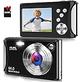 Digital Camera, UHD 4K 64MP Point and Shoot Digital Cameras Compact Camera for Kids with 18X Digital Zoom 32GB SD Card, Anti-Shake with Tripod, Small Gift for Boys Girls Teens Beginner, Black