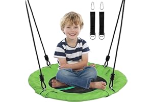 Display4top Spider Web Swing, 24" Kids Tree Swing Platform with 60" Detachable Nylon Ropes, Max 400 Lbs, Great for Park Backyard Playground Outdoor, Fun for Kids(Green)