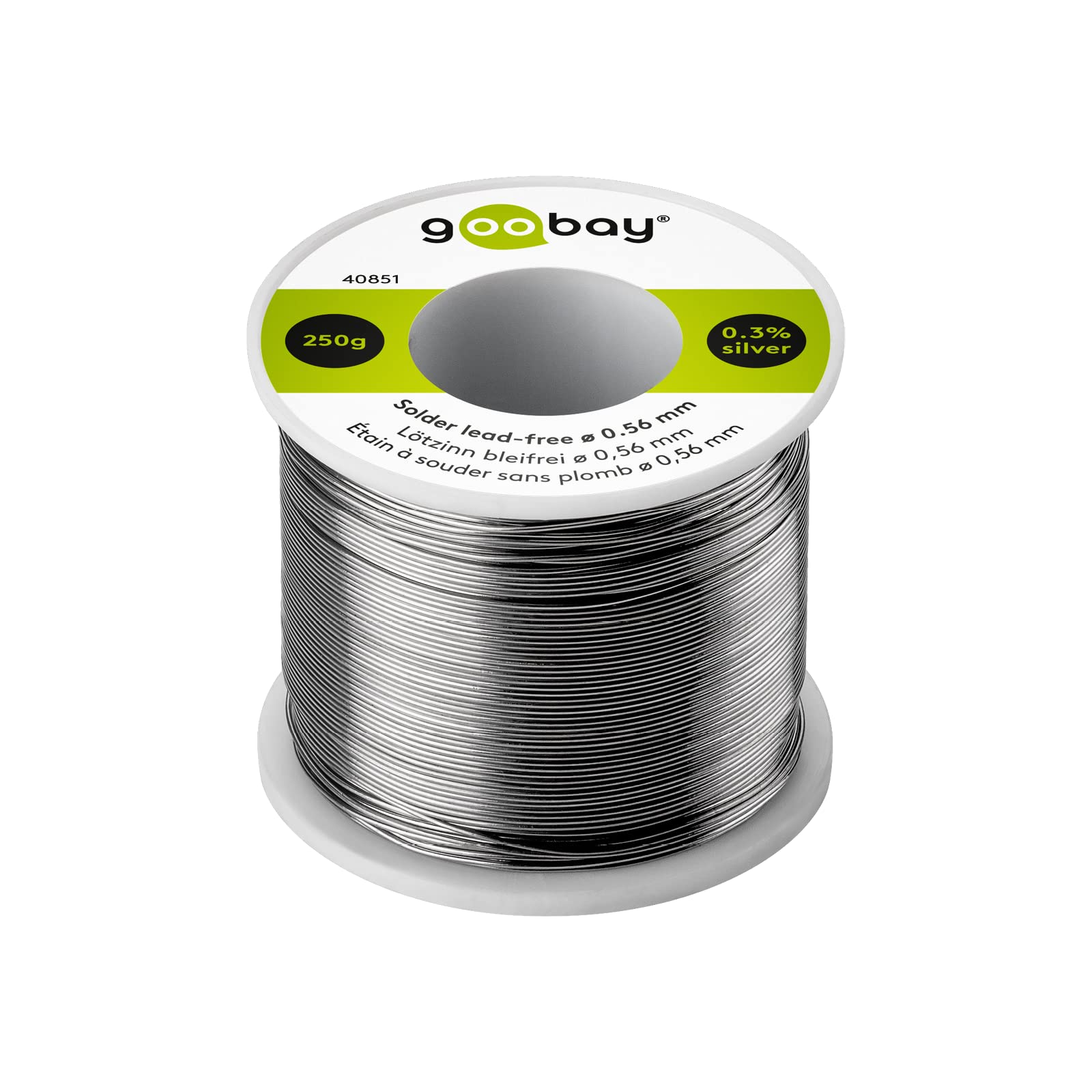 Goobay 40851 Solder Lead-Free Diameter 0.56 mm 250 g Branded Solder Tin with a Silver Content (Ag) of 0.3%
