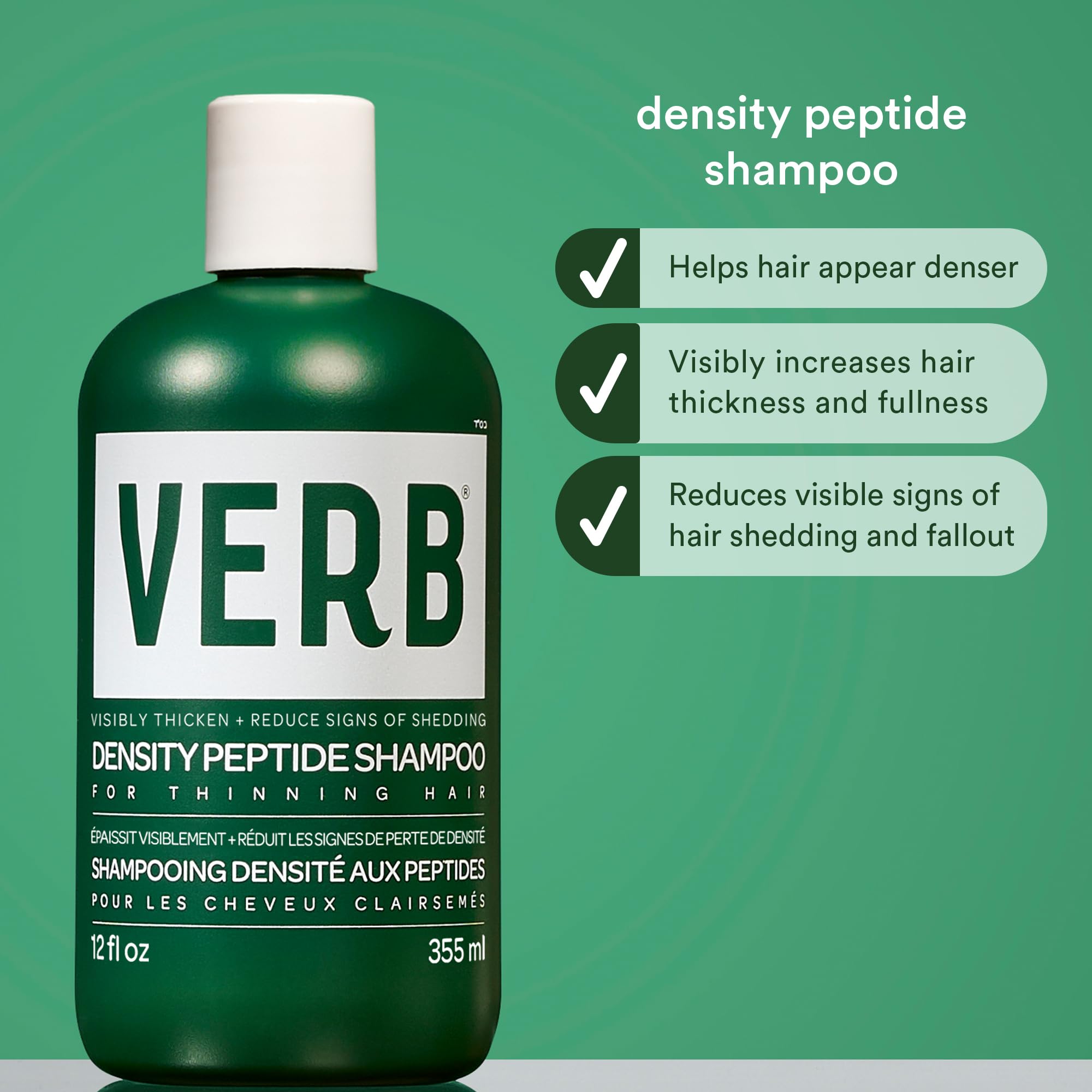 VERB Density Peptide Shampoo - Visibly Thicken + Reduce Signs of Shedding- Moisturizes Fine and Weighed Down Hair