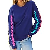 popvil Womens Crewneck Sweatshirts Oversized Neon Stripes Tops Casual Long Sleeve Pullover 2025 Fall Clothes