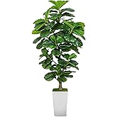 Xunsiga 6FT Artificial Fiddle Leaf Fig Tree, Fake Tree Greenery Plant with Taper Planter, Artificial Plants Faux Tree for Dec