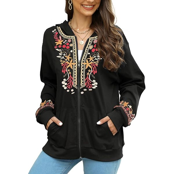 Amazon.com: AK Women's Embroidered Jackets Stand Collar Zip