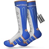 OutdoorMaster Kids Ski Socks, 2/3-Pack Merino Wool Compression Thermal Socks with Boys & Girls, Over The Calf Non-Slip Cuff