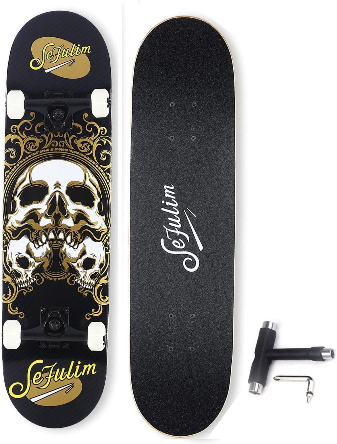 Sefulim Skateboard Complete 31x8 Inches Double Kick Trick Skateboards Cruiser Penny Kids Beginners Longboard With Maple Deck Adult Boys also Girls Skateboard