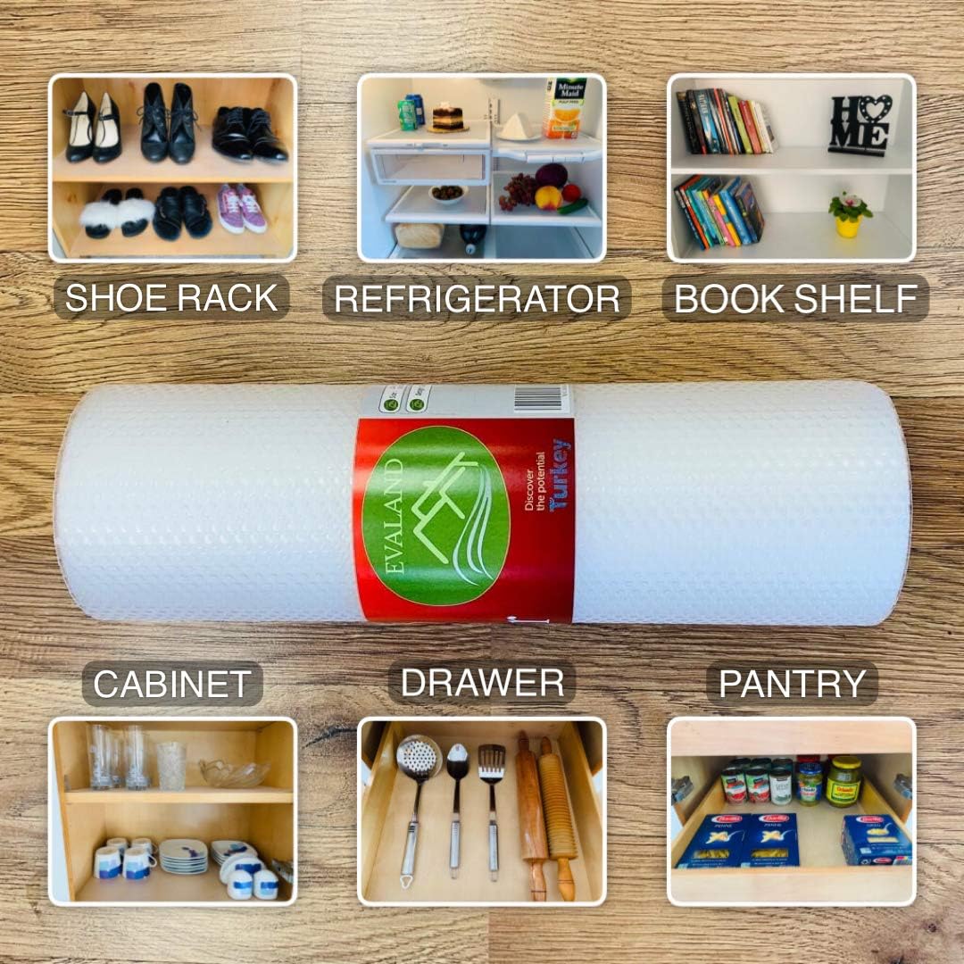 EVALAND 18 INCHES x 33 FEET (394 Inches) Non-Slip Shelf Liner, EVA Kitchen Liner, Non-Adhesive Liner, Original Smooth Shelf Liner, Durable Strong Grip Liner, Stain-Proof Shelf, Drawer, Cabinet Liner -